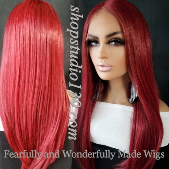 Red hot HD lace front human hair wig - Picture 4 of 4